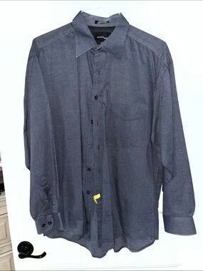 Studio Men's Navy Micro-Pattern Long Sleeve Dress Shirt
